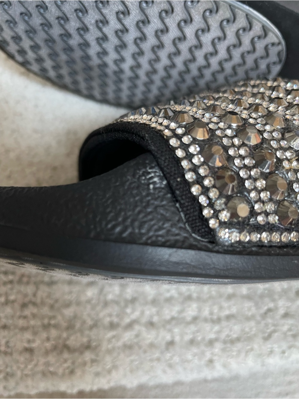 Skechers Black Cali Pop Ups Comfort Foot Bed Bling Sparkle Slides Sandals - Picture 8 of 10